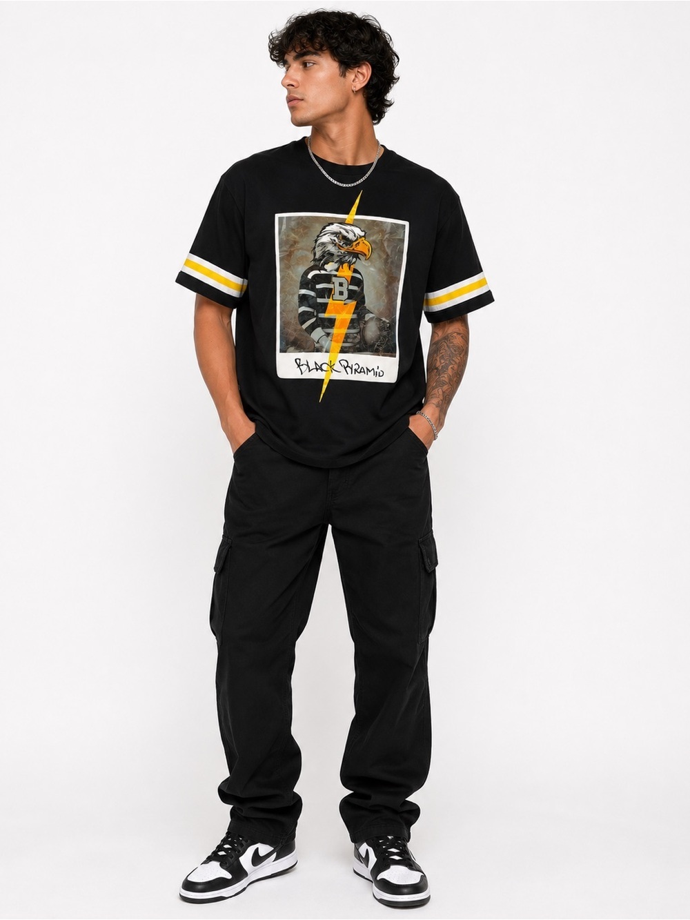 Black Pyramid Eagle Lightning Bolt Graphic T-Shirt Men’s XL Black Streetwear Tee
